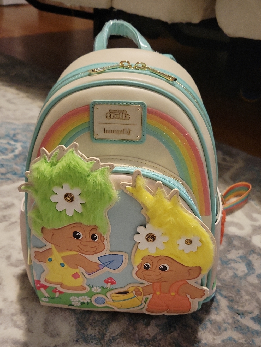 Loungefly Kids Rainbow Trolls Mini Backpack - White & Pastel